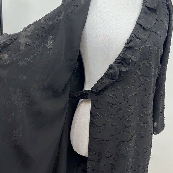 Madewell Dress Womens XS Black Ruffled True Wrap Floral Jacquard 3/4 Sleeve - Picture 7 of 13